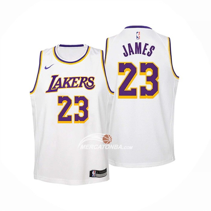 Maglia Bambino Los Angeles Lakers LeBron James NO 23 Association 2022-23 Bianco